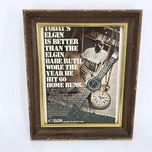 Vintage Framed Wall Art Babe Ruth Elgin Watch Magazine Ad Advertisement Man Cave